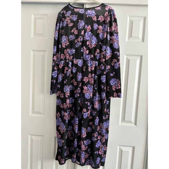 ELOQUII Velvet Plus Size 24 Midi Dress Floral Black Purple New - Picture 7 of 7